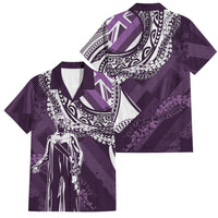 Hawaii Queen Liliuokalani Family Matching Long Sleeve Bodycon Dress and Hawaiian Shirt Hawaiian Maile Lei Flag Style LT05 Dad's Shirt - Short Sleeve Purple - Polynesian Pride