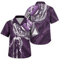 Hawaii Queen Liliuokalani Family Matching Off Shoulder Short Dress and Hawaiian Shirt Hawaiian Maile Lei Flag Style LT05 Son's Shirt Purple - Polynesian Pride