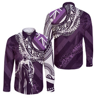 Hawaii Queen Liliuokalani Family Matching Puletasi and Hawaiian Shirt Hawaiian Maile Lei Flag Style LT05 Dad's Shirt - Long Sleeve Purple - Polynesian Pride