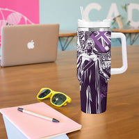Hawaii Queen Liliuokalani Tumbler With Handle Hawaiian Maile Lei Flag Style LT05 - Polynesian Pride