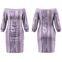 Hawaii Queen Liliuokalani Couples Matching Off The Shoulder Long Sleeve Dress and Hawaiian Shirt Lavender Lei Pua Kalaunu LT05 - Polynesian Pride