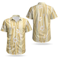 Hawaii Queen Liliuokalani Couples Matching Short Sleeve Bodycon Dress and Hawaiian Shirt Gold Lei Pua Kalaunu