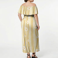 Hawaii Queen Liliuokalani Off Shoulder Maxi Dress Gold Lei Pua Kalaunu