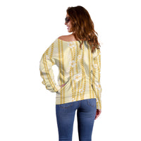 Hawaii Queen Liliuokalani Off Shoulder Sweater Gold Lei Pua Kalaunu