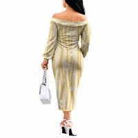 Hawaii Queen Liliuokalani Off The Shoulder Long Sleeve Dress Gold Lei Pua Kalaunu