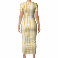 Hawaii Queen Liliuokalani Short Sleeve Bodycon Dress Gold Lei Pua Kalaunu