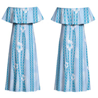 Hawaii Queen Liliuokalani Family Matching Off Shoulder Maxi Dress and Hawaiian Shirt Blue Lei Pua Kalaunu LT05 Mom's Dress Blue - Polynesian Pride