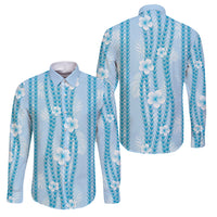 Hawaii Queen Liliuokalani Family Matching Puletasi and Hawaiian Shirt Blue Lei Pua Kalaunu LT05 Dad's Shirt - Long Sleeve Blue - Polynesian Pride