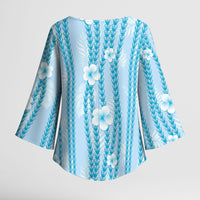 Hawaii Queen Liliuokalani Kimono Sleeve Blouse Blue Lei Pua Kalaunu LT05 - Polynesian Pride