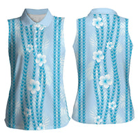 Hawaii Queen Liliuokalani Women Sleeveless Polo Shirt Blue Lei Pua Kalaunu LT05 - Polynesian Pride