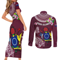 Cook Islands Mangaia Couples Matching Short Sleeve Bodycon Dress and Long Sleeve Button Shirts Coat Of Arms Plumeria Polynesian Turtle LT05 - Polynesian Pride