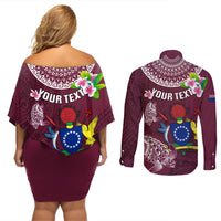 Personalized Cook Islands Mangaia Couples Matching Off Shoulder Short Dress and Long Sleeve Button Shirts Coat Of Arms Plumeria Polynesian Turtle LT05 - Polynesian Pride