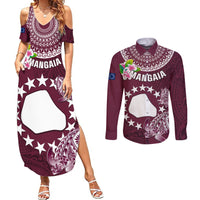 Personalized Cook Islands Mangaia Couples Matching Summer Maxi Dress and Long Sleeve Button Shirts Coat Of Arms Plumeria Polynesian Turtle LT05 Pink - Polynesian Pride