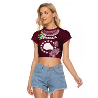 Personalized Cook Islands Mangaia Raglan Cropped T Shirt Coat Of Arms Plumeria Polynesian Turtle LT05 Female Pink - Polynesian Pride