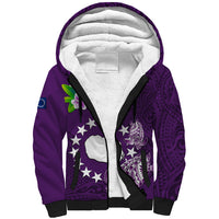 Cook Islands Rarotonga Sherpa Hoodie Coat Of Arms Plumeria Polynesian Turtle LT05 Unisex Purple - Polynesian Pride