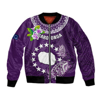Personalized Cook Islands Rarotonga Bomber Jacket Coat Of Arms Plumeria Polynesian Turtle LT05 Unisex Purple - Polynesian Pride