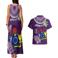 Personalized Cook Islands Rarotonga Couples Matching Tank Maxi Dress and Hawaiian Shirt Coat Of Arms Plumeria Polynesian Turtle LT05 - Polynesian Pride