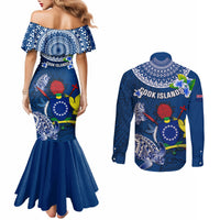 Cook Islands Pukapuka Couples Matching Mermaid Dress and Long Sleeve Button Shirts Coat Of Arms Plumeria Polynesian Turtle LT05 - Polynesian Pride