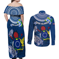 Cook Islands Pukapuka Couples Matching Off Shoulder Maxi Dress and Long Sleeve Button Shirts Coat Of Arms Plumeria Polynesian Turtle LT05 - Polynesian Pride