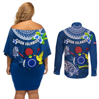 Cook Islands Pukapuka Couples Matching Off Shoulder Short Dress and Long Sleeve Button Shirts Coat Of Arms Plumeria Polynesian Turtle LT05 - Polynesian Pride