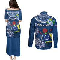 Cook Islands Pukapuka Couples Matching Puletasi Dress and Long Sleeve Button Shirts Coat Of Arms Plumeria Polynesian Turtle LT05 - Polynesian Pride