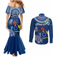 Personalized Cook Islands Pukapuka Couples Matching Mermaid Dress and Long Sleeve Button Shirts Coat Of Arms Plumeria Polynesian Turtle LT05 - Polynesian Pride