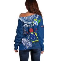 Personalized Cook Islands Pukapuka Off Shoulder Sweater Coat Of Arms Plumeria Polynesian Turtle LT05 - Polynesian Pride
