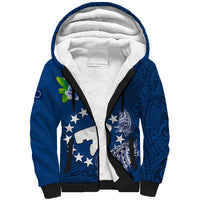 Personalized Cook Islands Pukapuka Sherpa Hoodie Coat Of Arms Plumeria Polynesian Turtle LT05 Unisex Blue - Polynesian Pride