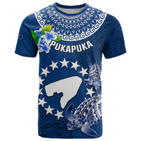 Personalized Cook Islands Pukapuka T Shirt Coat Of Arms Plumeria Polynesian Turtle LT05 Blue - Polynesian Pride