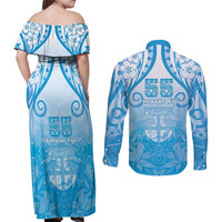 Fiji Day Couples Matching Off Shoulder Maxi Dress and Long Sleeve Button Shirt 55th Anniversary Forever Fiji - Polynesian Pride