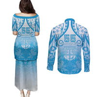 Fiji Day Couples Matching Puletasi and Long Sleeve Button Shirt 55th Anniversary Forever Fiji LT05 - Polynesian Pride