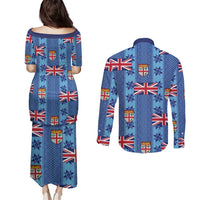 Fiji Masi Tapa Couples Matching Puletasi and Long Sleeve Button Shirt Coat Of Arms LT05 - Polynesian Pride