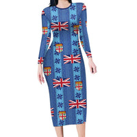 Fiji Masi Tapa Family Matching Long Sleeve Bodycon Dress and Hawaiian Shirt Coat Of Arms - Polynesian Pride