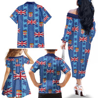 Fiji Masi Tapa Family Matching Off The Shoulder Long Sleeve Dress and Hawaiian Shirt Coat Of Arms - Polynesian Pride