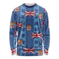 Fiji Masi Tapa Long Sleeve Shirt Coat Of Arms LT05 Unisex Blue - Polynesian Pride