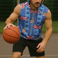 Fiji Masi Tapa Sleeveless Zip Hoodie Coat Of Arms - Polynesian Pride