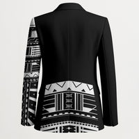 Polynesian Chief Inspired Costume Blazer Tribal Pattern With Tooth Necklace Black