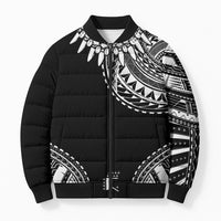 Polynesian Chief Inspired Costume Bomber Puffer Jacket Tribal Pattern With Tooth Necklace Black