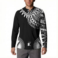 Polynesian Chief Inspired Costume Button Sweatshirt Tribal Pattern With Tooth Necklace Black