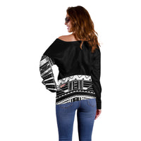 Polynesian Chief Inspired Costume Off Shoulder Sweater Tribal Pattern With Tooth Necklace Black