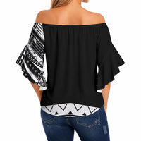 Polynesian Chief Inspired Costume Off Shoulder Wrap Waist Top Tribal Pattern With Tooth Necklace Black