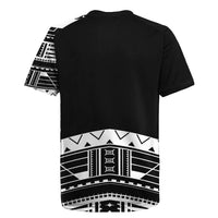 Polynesian Chief Inspired Costume Rugby Jersey Tribal Pattern With Tooth Necklace Black