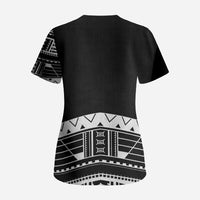 Polynesian Chief Inspired Costume Scrub Top Tribal Pattern With Tooth Necklace Black
