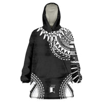 Polynesian Chief Inspired Costume Wearable Blanket Hoodie Tribal Pattern With Tooth Necklace Black