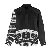 Polynesian Chief Inspired Costume Women Casual Shirt Tribal Pattern With Tooth Necklace Black