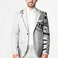 Polynesian Chief Inspired Costume Blazer Tribal Pattern With Tooth Necklace White