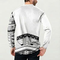 Polynesian Chief Inspired Costume Button Sweatshirt Tribal Pattern With Tooth Necklace White