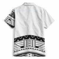 Polynesian Chief Inspired Costume Hawaiian Shirt Tribal Pattern With Tooth Necklace White