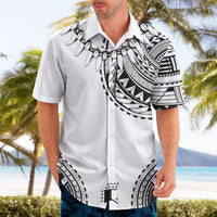 Polynesian Chief Inspired Costume Hawaiian Shirt Tribal Pattern With Tooth Necklace White