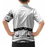 Polynesian Chief Inspired Costume Kid Hawaiian Shirt Tribal Pattern With Tooth Necklace White